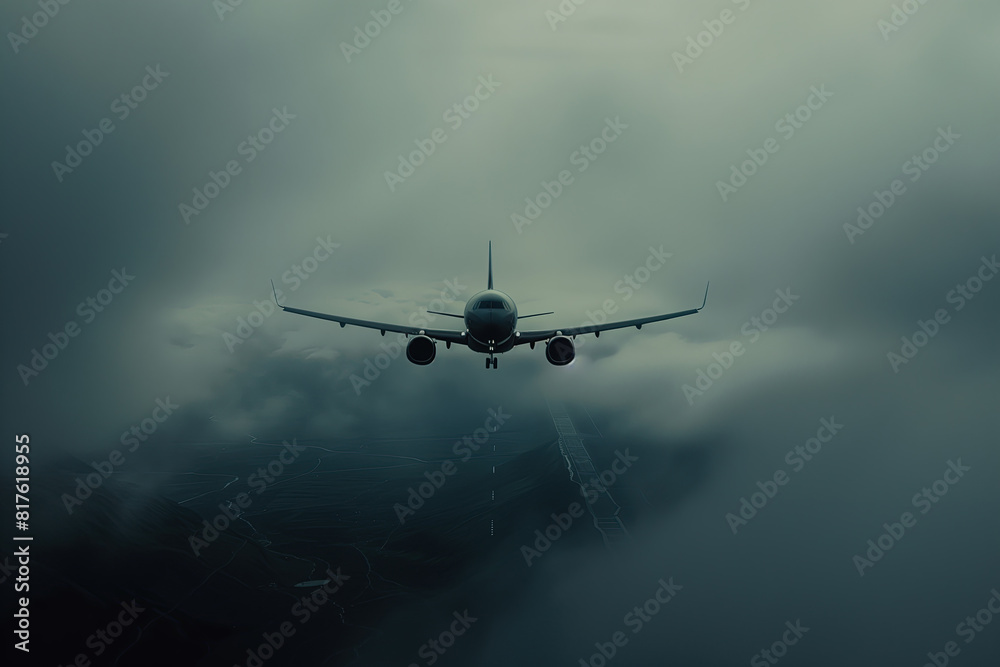 Naklejka premium Dark scene of airplane in the air