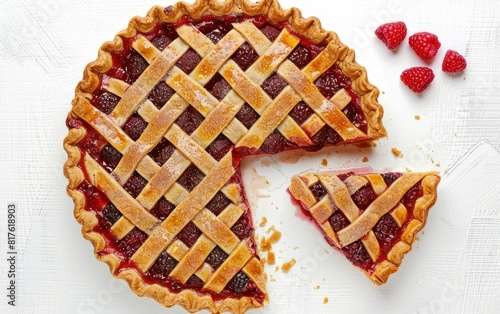 Delicious Raspberry Pie with One Slice Removed