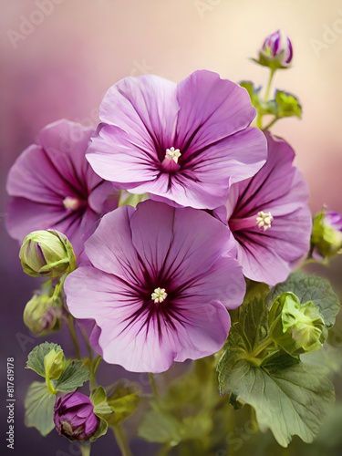Purple mallow flowers in the gardren  purple flowers