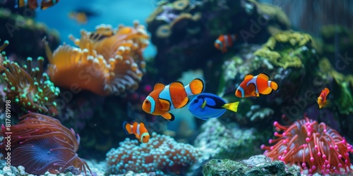 Clown Fish Swimming in an Aquarium