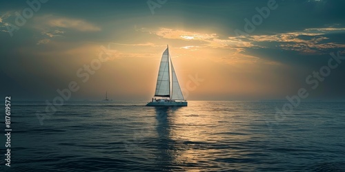 Sailboat Sailing Across the Ocean at Sunset