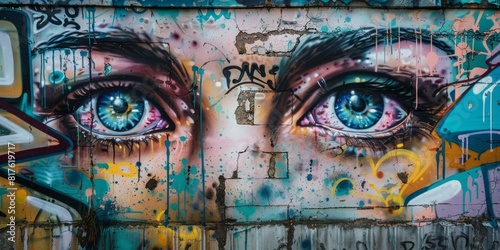 Womans Eyes Painted on Wall