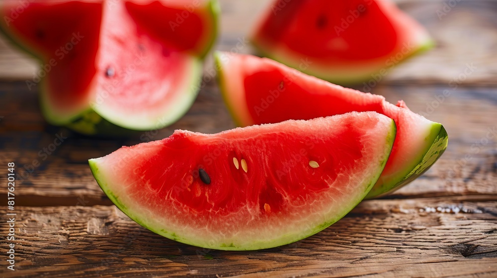 Watermelon slices on a wooden table. Watermelon slices on a wooden table.