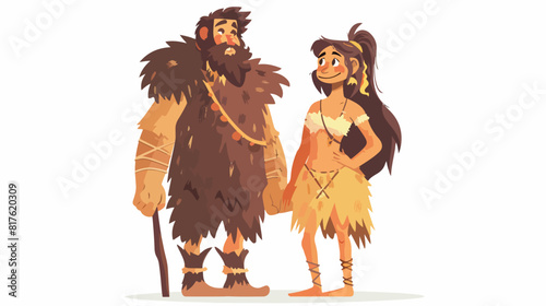 Pair of primitive archaic man and woman dressed in fu