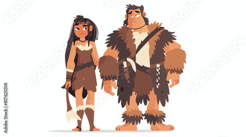 Pair of primitive archaic man and woman dressed in fu