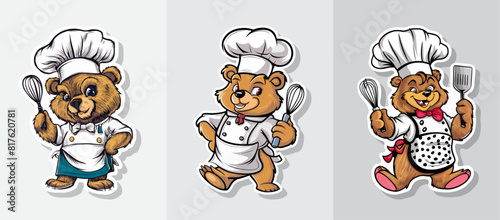Bear chef in hat and apron vector illustration, Generative AI