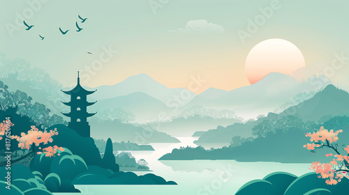 Japan Background in Cartoon Style