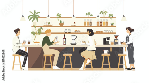 People customers sitting on bar counter at coffee sho
