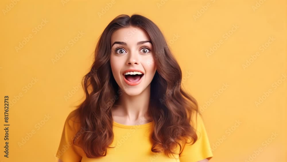 Teenager on pastel studio background with happy smile  face.