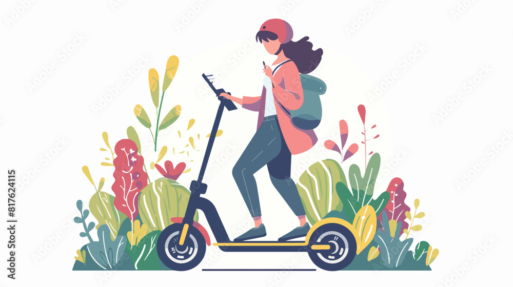 Person riding electric gyroscooter using phone. Woman
