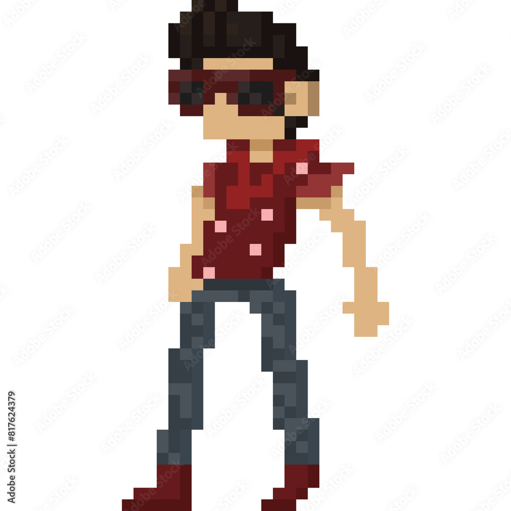 Pixel art cartoon man character in rock and roll cloths Pixel art cartoon man character in rock and roll cloths