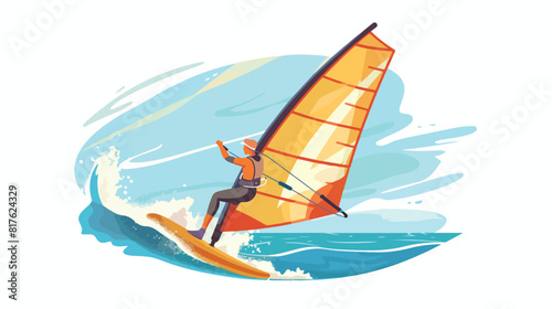 Person windsurfing sailboarding. Windsurfer on board
