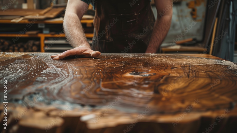 Craftsman Sanding Wooden Table in Workshop
Craftsman Sanding Wooden Table in Workshop