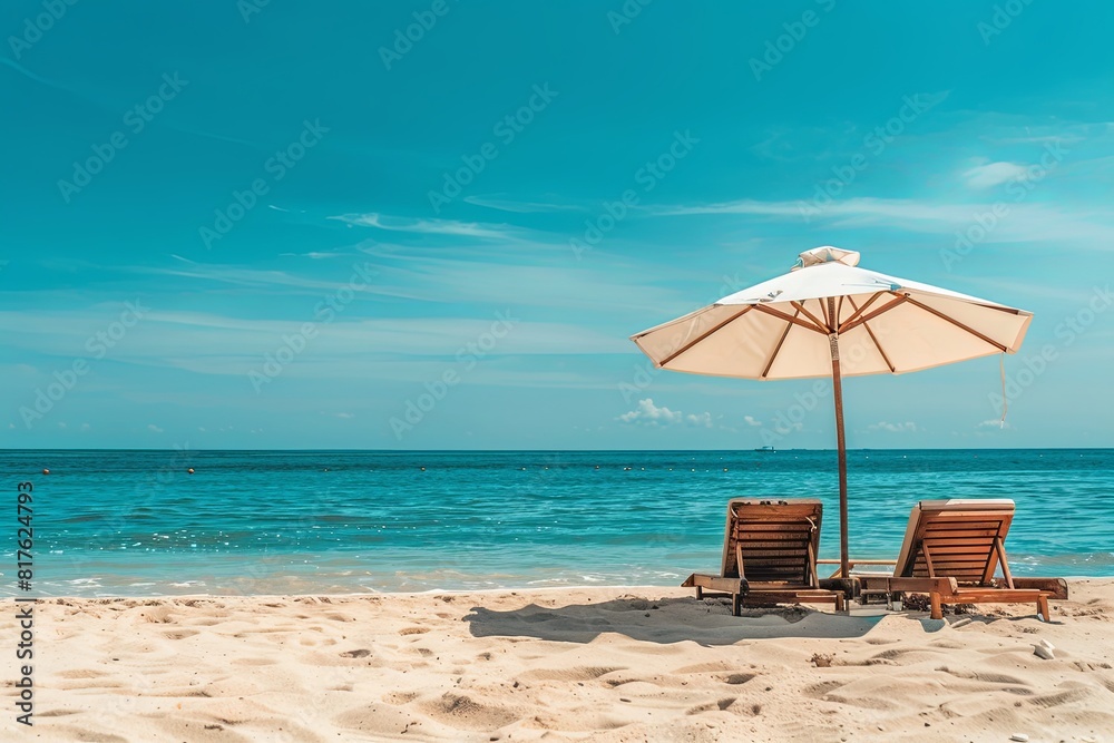 Beach umbrella with chairs on the sand. summer vacation concept
