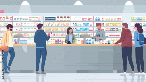 Pharmacist helping customers to choose drugs in pharm photo