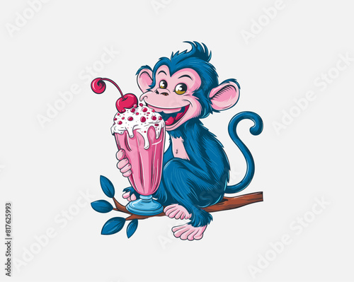 Happy monkey enjoys a milkshake vector, Generative AI