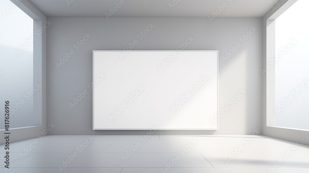 White blank board centrally positioned within the frame in the room. White blank board centrally positioned within the frame in the room.