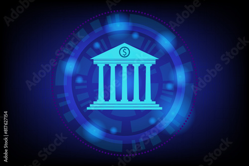 BANK icon on technology background. Vector illustration