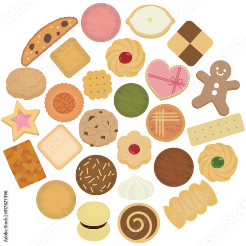 円形に並べたクッキーのイラスト