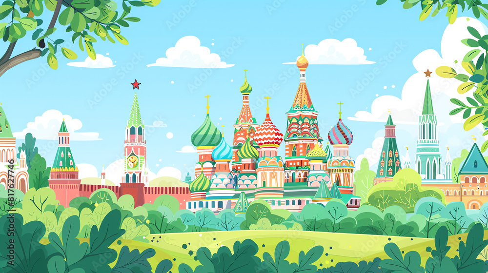 Obraz premium Russia Background in Cartoon Style