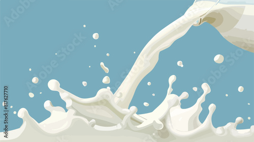 Pouring milk. White flow and splash. Colorful realist