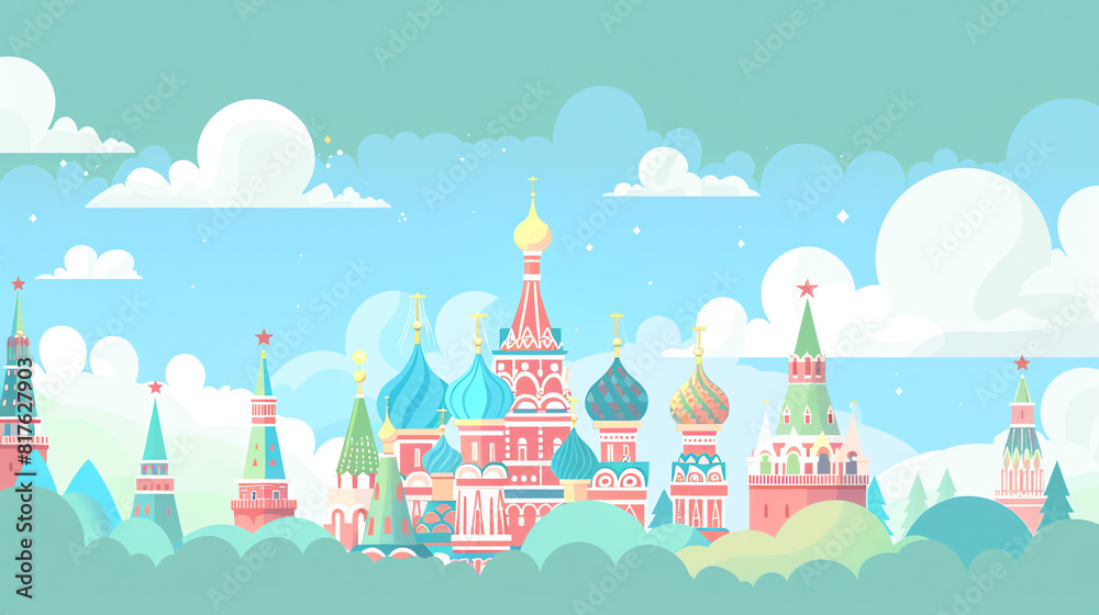 Russia Background in Cartoon Style Russia Background in Cartoon Style