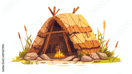 Primitive house or archaic prehistoric dwelling of ca photo