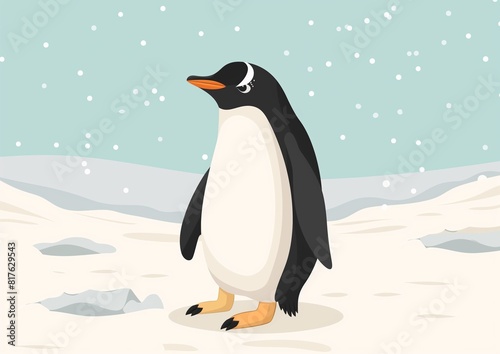Cheerful Cartoon Penguin in Snowy Landscape - Winter Wildlife Illustration