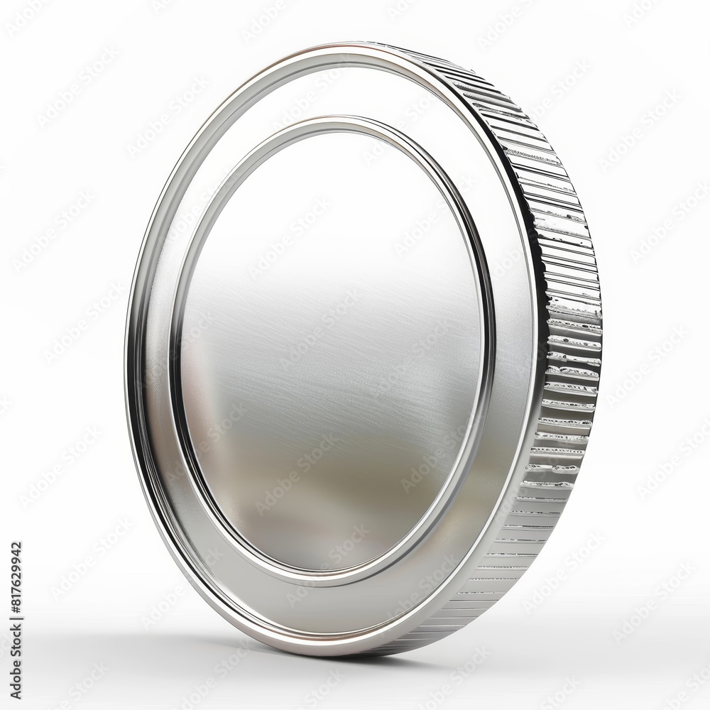 Obraz premium 3d plain silver coin rotating, isolated, white background, spinning slowly