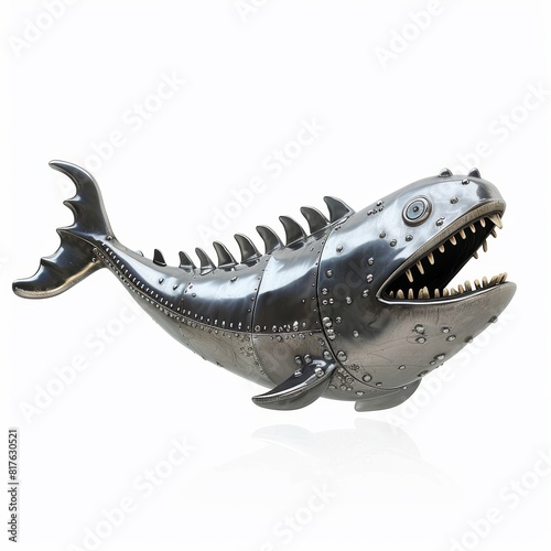a cute doofy mechicanical space whale isolated on white background