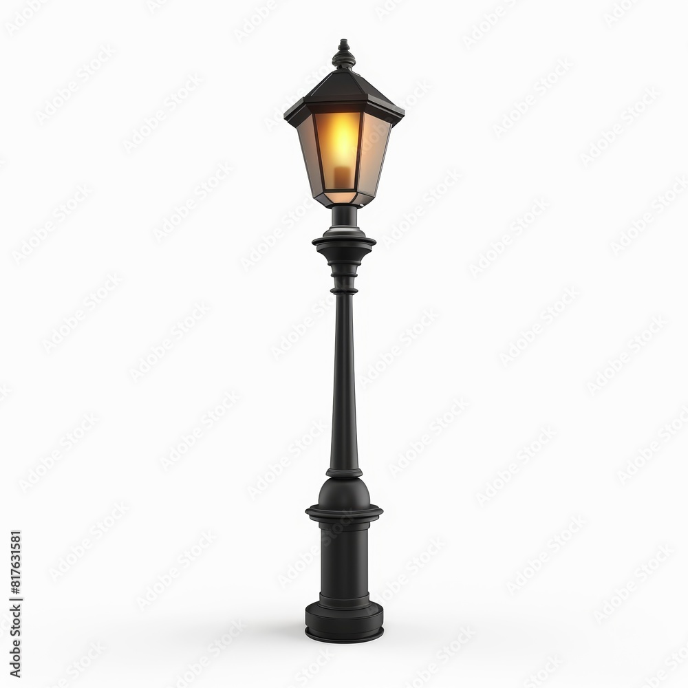 a simple black street lamp, isolated on a white background with glowing lamp a simple black street lamp, isolated on a white background with glowing lamp