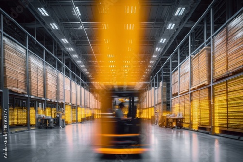 futuristic industrial warehouse fork lift as abstract photo