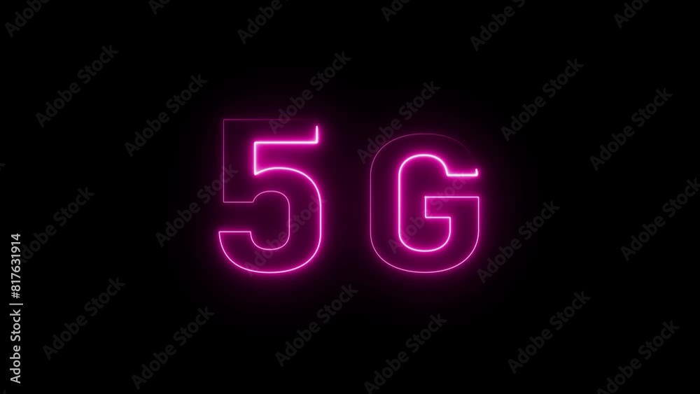 Abstract neon 5G network speed animation on black background. Abstract neon 5G network speed animation on black background.