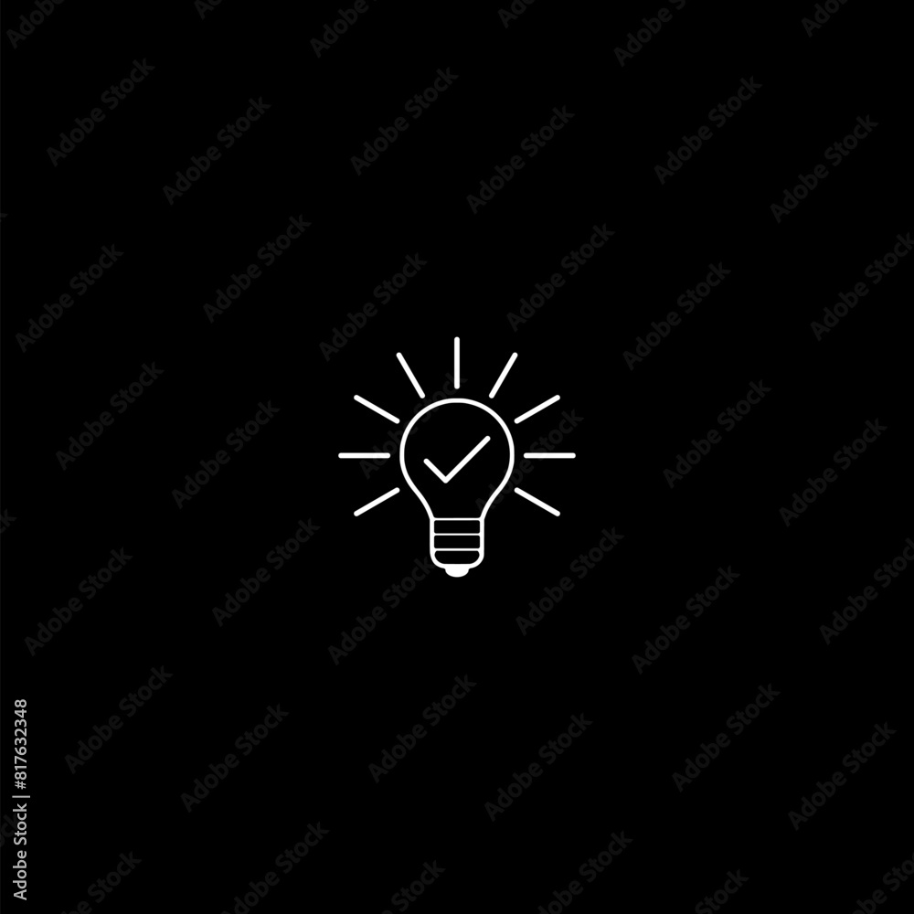 Light bulb with check mark icon isolated on dark background