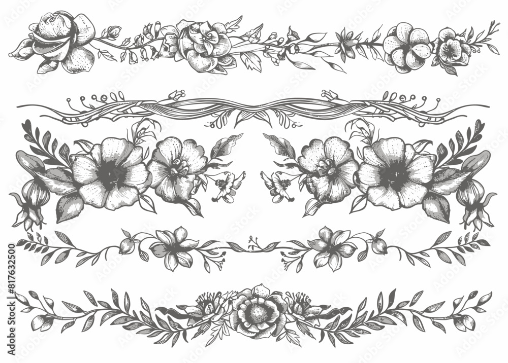 a set of flowers and leaves on a white background a set of flowers and leaves on a white background