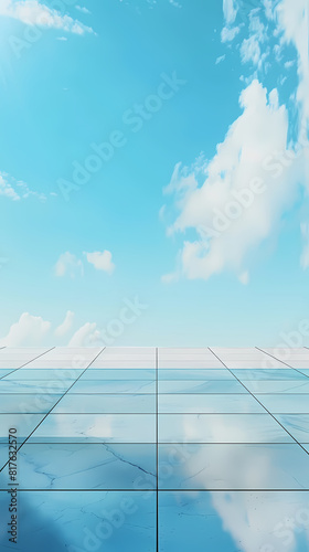 Vast blue sky and white clouds, large square tiled open space