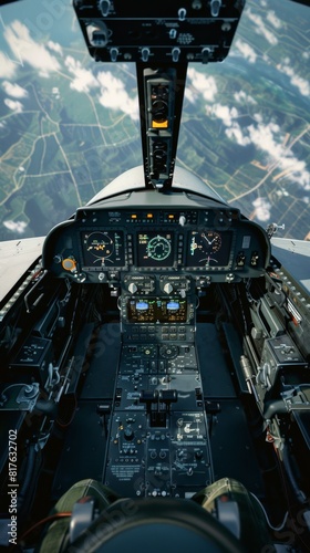 F-16 cockpit with detailed instrumentation, HUD displaying targeting information