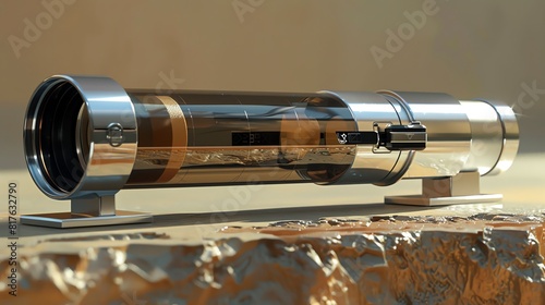 3D render of a handheld optical refractometer with sample photo