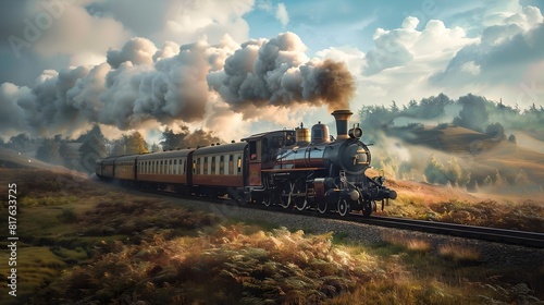 Nostalgic Vintage Postcard of Classic Steam Train Journey through Lush Green Countryside