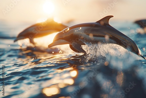 Dolphins jumping out of the water photo