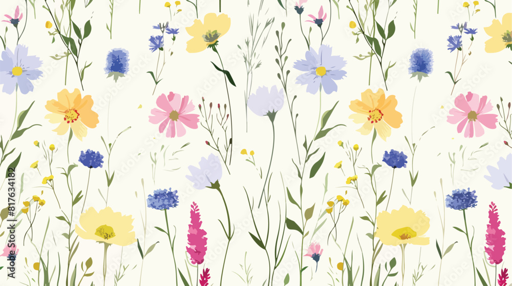 Seamless floral pattern with wildflowers. Botanical p