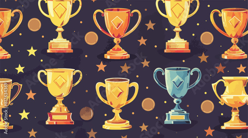 Seamless medals and winner cups pattern. Endless background
