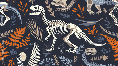 Seamless paleontology pattern with ancient fossils di photo