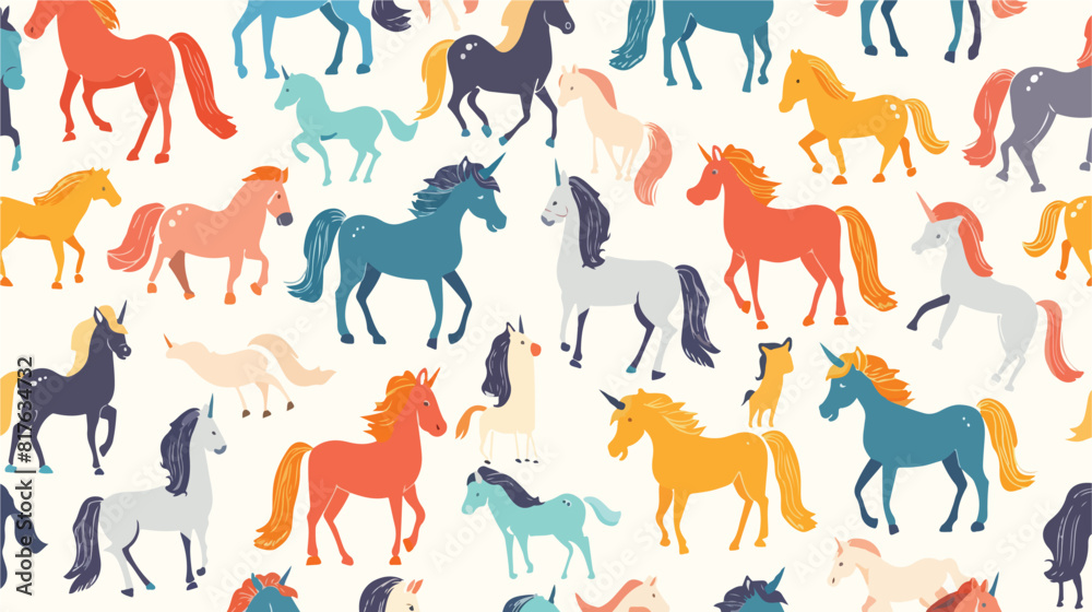 Seamless pattern of different cute little horses. Rep