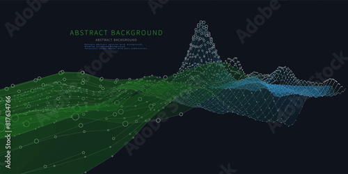 Abstract  background color graph wireframe from circles and noisy lines on dark. Technology wireframe concept  virtual data analytical . Banner for business, science and technology data analytics. 