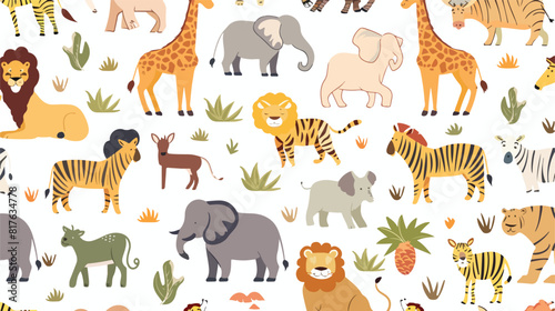 Seamless pattern with African and American animals on