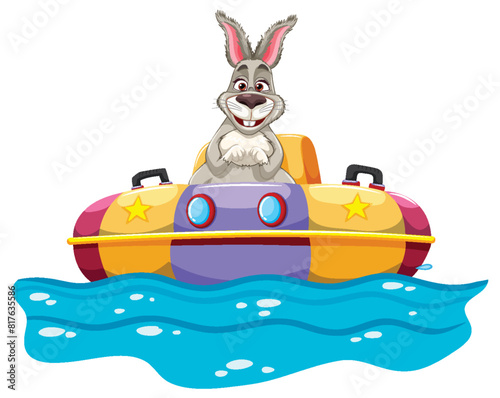 Cartoon rabbit enjoying a ride in a watercraft