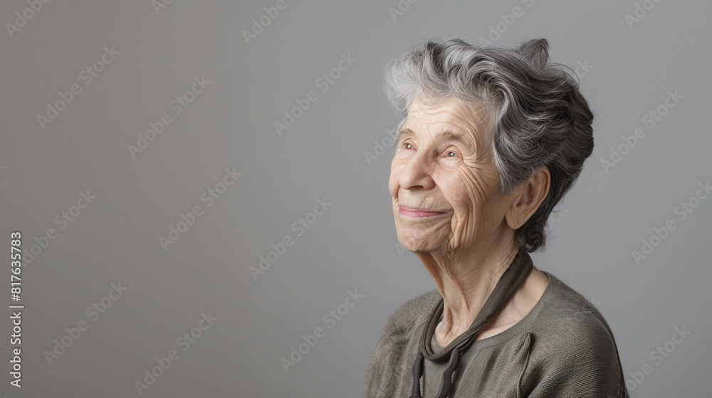 70-year-old woman looking into the distance, standing against a neutral and simple background, fresh feeling, natural daylight with a light sunbeam, no makeup, in casual clothing 70-year-old woman looking into the distance, standing against a neutral and simple background, fresh feeling, natural daylight with a light sunbeam, no makeup, in casual clothing