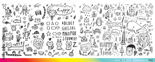 Collection of hand drawn cute doodles Doodle children drawing Sketch set of drawings in child style Funny Doodle Hand Drawn Page for coloring  cute animal hand drawn