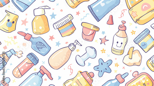 Seamless pattern with infant care products nursery su